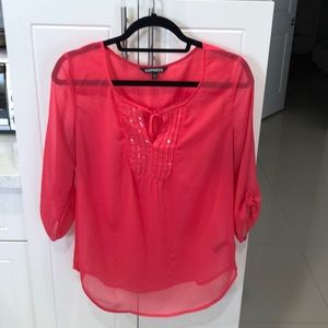 Woman’s, Size Small, 3/4 sleeve Coral pink shirt, tie and sequin embellishment